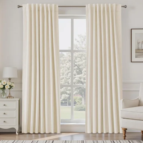 Vista 112 de UHITECH Cortinas opacas cortas de 24 pulgadas de largo para sala de estar, juego de 2 paneles con pestaña trasera, bolsillo para barra, cortinas