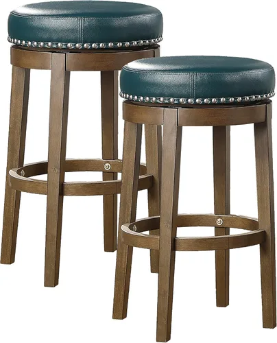 Vista 8 de Lexicon Kenmare - Juego de 2 taburetes giratorios rústicos de 360 grados sin espalda, tapizados de piel sintética, marco de madera maciza, fácil