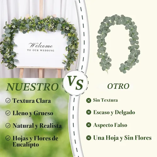 Vista 5 de Paquete de 8 guirnaldas artificiales de eucalipto, plantas colgantes de hojas verdes artificiales, vides de eucalipto para decoración de telón