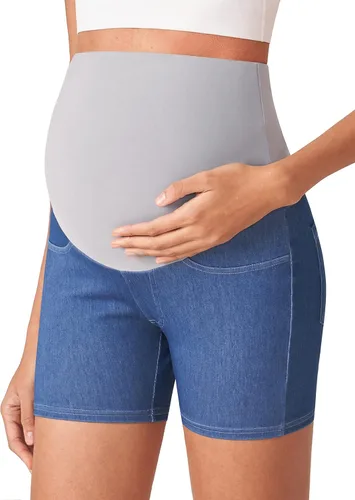 POSHDIVAH Pantalones cortos de mezclilla de maternidad para mujer, elásticos, cómodos, suaves, con bolsillos