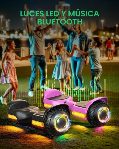 Vista 6 de Gyroor Scooter con accesorio de asiento ajustable, scooter de equilibrio automático todo terreno de 6.5 pulgadas, luces LED y Bluetooth para niños