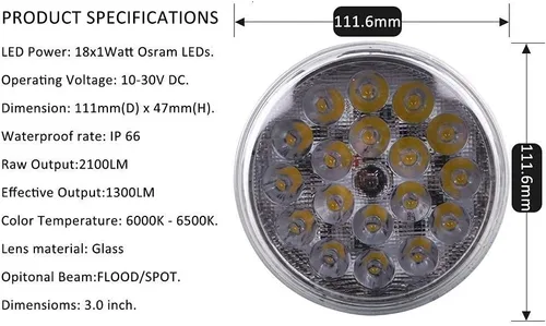 Vista 4 de PAR36 LED Sealed Beam 18W 2100LM IP67 Aircraft Landing Light 9-32V