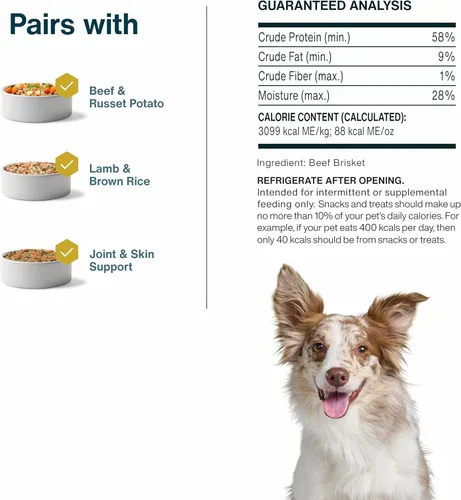 Vista 7 de JustFoodForDogs Golosinas saludables para perros de un solo ingrediente, pecho de res, fabricadas en los Estados Unidos, 5 onzas