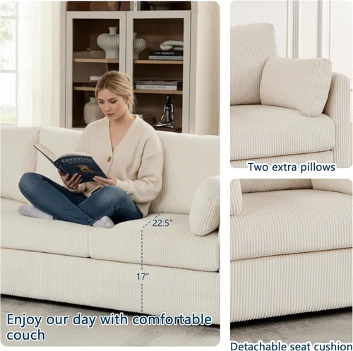 Vista 4 de Juego de sofás para sala de estar, sofás de corduroy de 3 plazas y silla individual, sofás para apartamentos y espacios pequeños