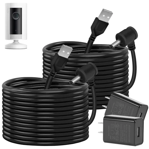 Vista 10 de Cables de carga de 30 pies para anillo resistente a la intemperie, cable de carga para interiores y exteriores con adaptador de corriente rápido