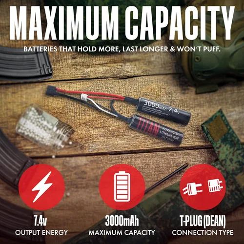 Vista 2 de Titan - Batería de iones de litio Airsoft 3000mAh 7.4V Nunchuck T-Plug Capacidad máxima y rendimiento 7.4 V Airsoft Gun Batería