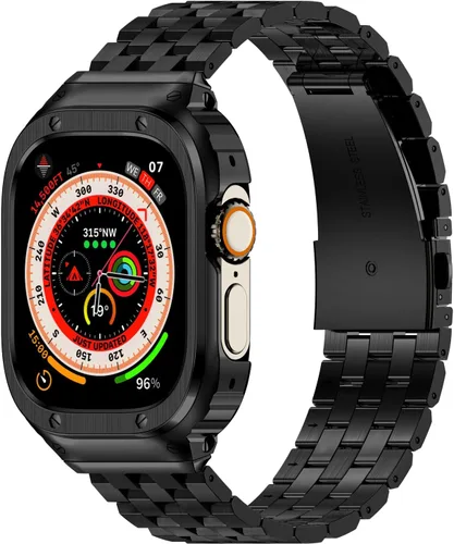 Vista 23 de HASLFM Correa de acero inoxidable con funda compatible con Apple Watch Series 9, 8, 7 (1.614 pulgadas), 6 5 4 SE3/2/1 (1.575 pulgadas), Series 3, 2