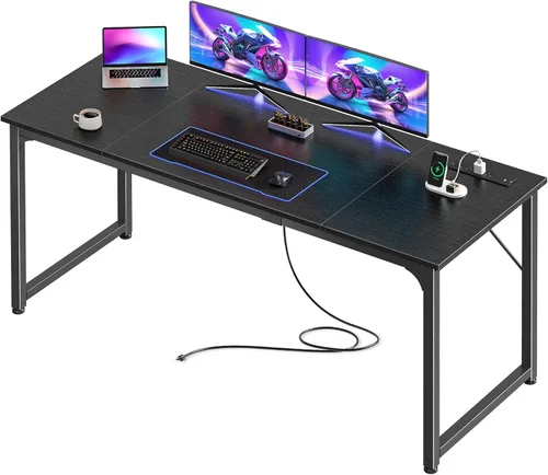 Vista 21 de PRAISUN Escritorio para computadora de oficina de 47 x 20 pulgadas con tomas de corriente y puerto USB-C, escritorio para juegos más grande
