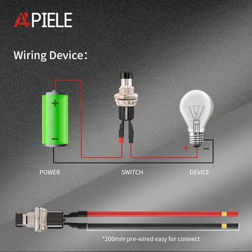 Vista 6 de APIELE Interruptor de botón momentáneo 0.276 in SPST 1A 250V AC 2 Pin NO Mini interruptor momentáneo con 7.874 in pre-soldado 10 piezas (negro)