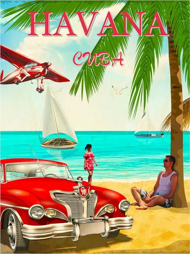 A SLICE IN TIME Póster de viaje retro de Cuba Havana Car. Caribbean Retro. Impresión de papel brillante para paredes (6 x 8 pulgadas)