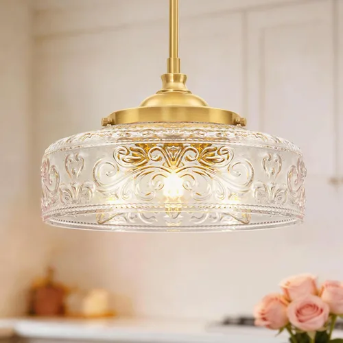 Vista 13 de Daunton Lámparas colgantes negras, luces colgantes para isla de cocina con pantalla de vidrio martillado para isla de cocina moderna, lámpara