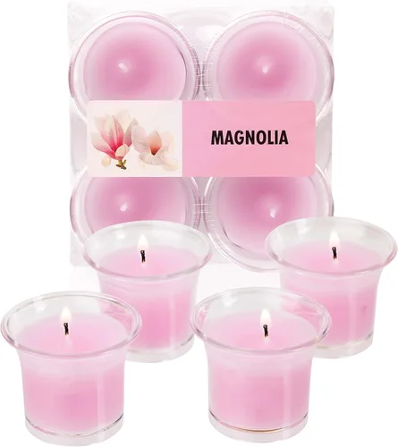 Vista 17 de HYOOLA Clear Cup Velas votivas perfumadas – Citronela – 12 horas de tiempo de combustión – Paquete de 4 – Fabricado en Europa
