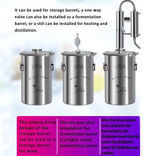 Vista 7 de Fermentador de acero inoxidable Tanque de fermentación cónico de preparación casera, incluyendo parche de temperatura, enchufe de silicona, válvula