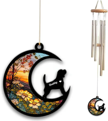 Vista 21 de Carillón de viento con atrapa el sol afghan Hound, campanilla de viento conmemorativa de girasol personalizada para perro, regalo de pérdida