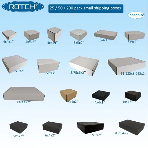 Vista 7 de ROTCH Paquete de 200 Cajas de Envío Pequeñas de 4x4x1'', Sobres de Cartón Corrugado, Negro (M441-200-B)