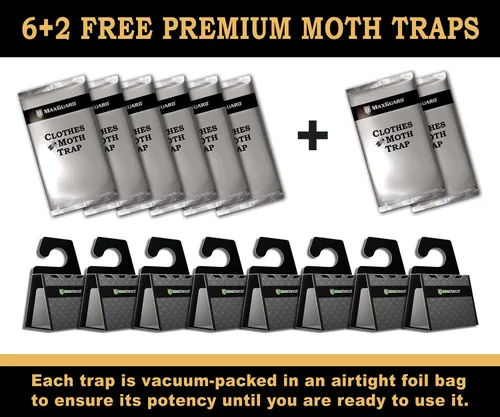 Vista 5 de MaxGuard Clothes Moth Traps (6+2 Free Traps) with Extra Strength Pheromones Non-Toxic Sticky Glue Trap for Closets and Carpet Moths No Mothballs