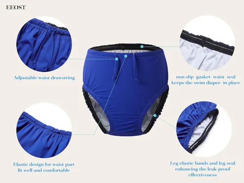 Vista 3 de Pañales de natación reutilizables para jóvenes, para incontinencia, impermeables, a prueba de fugas, unisex (XS, azul)