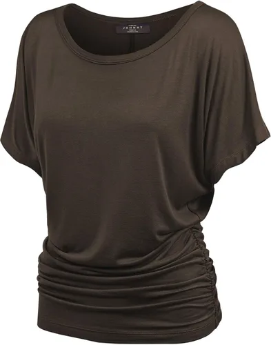 Vista 38 de Made By Johnny Camiseta de manga corta Dolman con cuello barco y dobladillo curvado para mujer, ajuste holgado Wt1037_negro