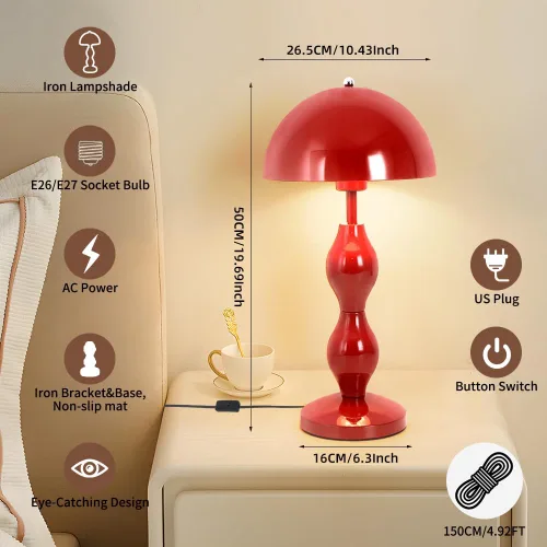 Vista 3 de Lámpara de mesa con control táctil, lámpara de seta dorada regulable, luz nocturna para dormitorio, sala de estar, estudio, cafetería, oficina, luz
