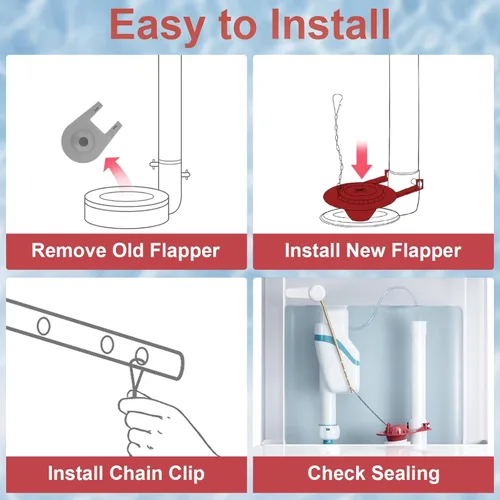 Vista 5 de Juego de 2 aletas de repuesto para inodoro de 2 pulgadas, de alto rendimiento, universal, con cadena y gancho de acero inoxidable, goma de larga