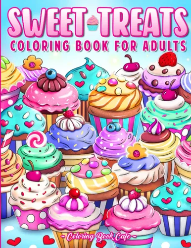 Sweet Treats Coloring Book for Adults Cute Dessert Designs with Ice Cream, Cupcakes, Cookies, Chocolate, Waffles and More!