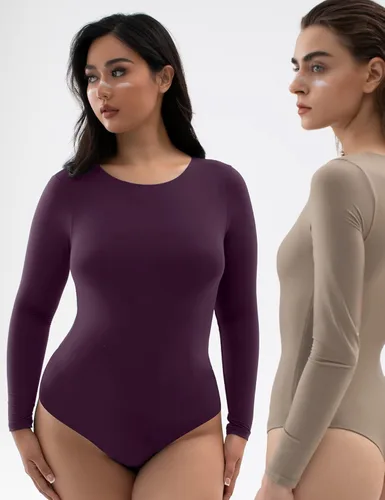 Vista 6 de PUMIEY Body de manga larga con cuello redondo para mujer con sensación de segunda piel, colección Smoke Cloud