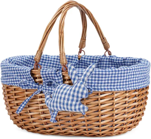 G GOOD GAIN Cesta de picnic de mimbre con asas plegables dobles, cesta de picnic de sauce, cesta de Pascua tejida a mano natural, huevos de Pascua y