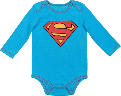 Vista 4 de WARNER BROS. Liga de la Justicia Superman Batman Flash Baby, paquete de 3 mamelucos de manga larga