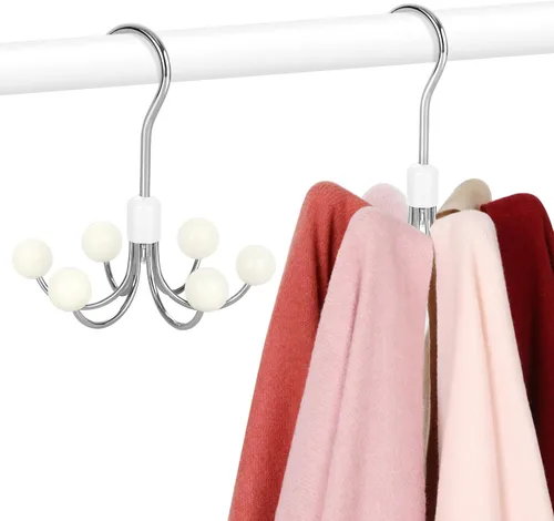 Vista 9 de TOPIA HANGER Percheros para sudaderas con 6 bolas de madera, colgador giratorio de bolso de 360°, colgador de bufandas, ganchos para armario