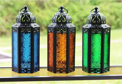 Vista 17 de VELA LANTERNS Farol portavelas decorativo, marroquí, gótico, morado, de 10.5 pulgadas, para mesa o colgar, decoración de Ramadán, decoración