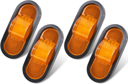 4 piezas de 6.5 pulgadas de luz de señal de giro media de lente ámbar con montaje de goma, 24 LED con lente reflex, luz de marcador lateral de