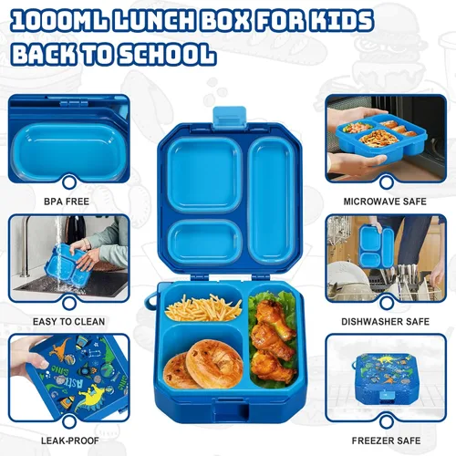 Vista 5 de Itslife Juego de lonchera Bento para niños con termo de sopa de 12 onzas y bolsa de almuerzo, recipientes de comida a prueba de fugas