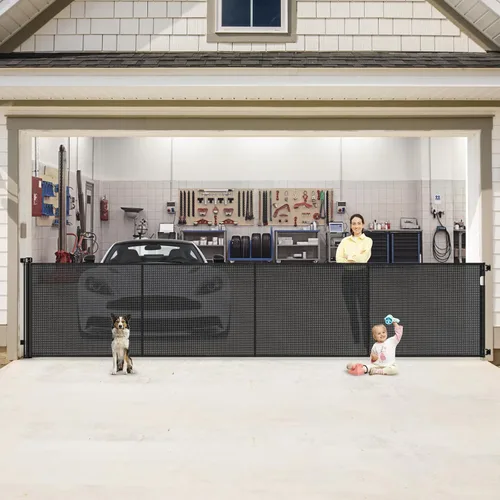 Vista 18 de Puertas de bebé retráctiles reforzadas de 55" de ancho con tiras reforzadas, puerta retráctil para perros interior/exterior para puerta, evita