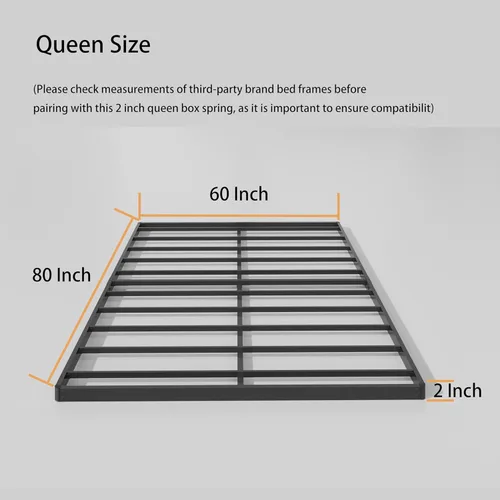 Vista 3 de Base para somier Queen de 2 pulgadas de perfil bajo, láminas de cama de montaje fácil, estructura metálica resistente, base de apoyo para colchón