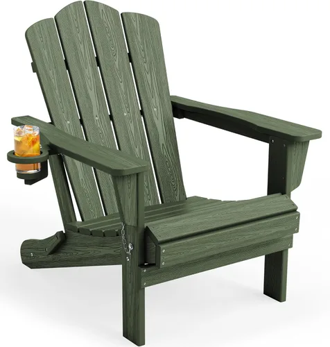 Vista 54 de KINGYES Silla plegable estilo Adirondack, sillas de patio resistentes a todo clima de HDPE, silla de césped con textura de madera para junto a