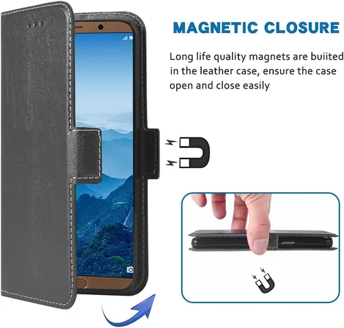 Vista 4 de Compatible con Huawei Mate 10 Pro - Funda tipo cartera de cuero con tapa para tarjetero, accesorios para celulares, monedero folio, fundas