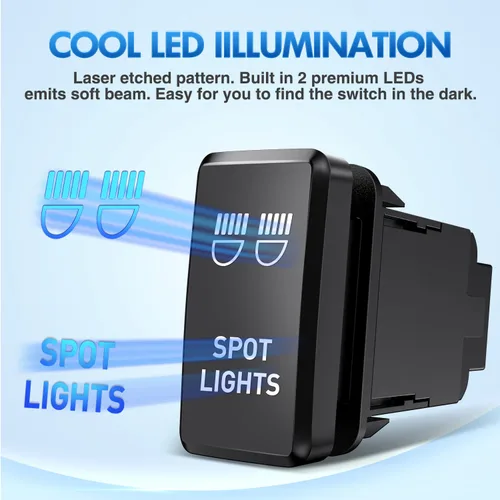 Vista 4 de Interruptor de botón de luz de punto Nilight 12V ENCENDIDO Apagado con kit de cable conector 1.54" x 0.83" de repuesto para Toyota Tacoma Tundra