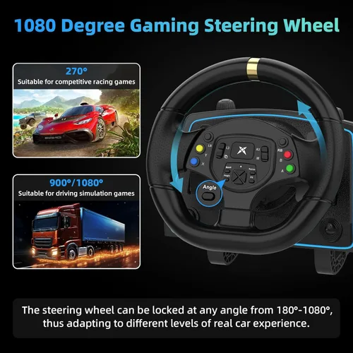 Vista 3 de DOYO PC Racing Wheel, 1080 Degree Gaming Steering Wheel with Pedals and Shifter, Race Steering Wheel Simulator for Xbox One, PS4, PC, Xbox Series