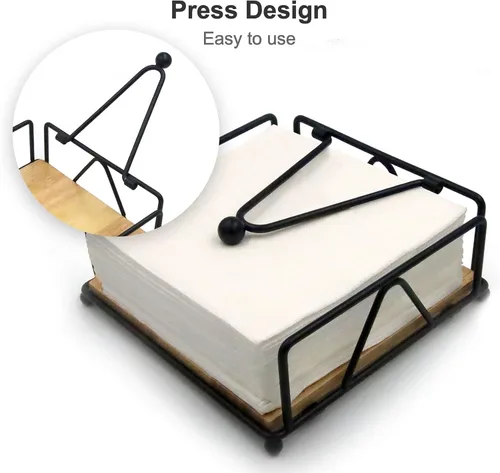 Vista 4 de Servilletero para mesa, servilletero de metal y madera, servilleteros de pie para servilletas de papel, para encimera de cocina, mesa de comedor, 7