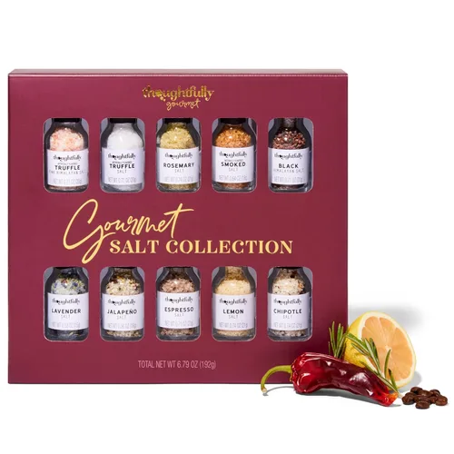 Thoughtfully Gourmet, juego de regalo de sal de cocina gourmet, sales de condimento gourmet en botellas de vidrio, sabores incluyen ahumado,