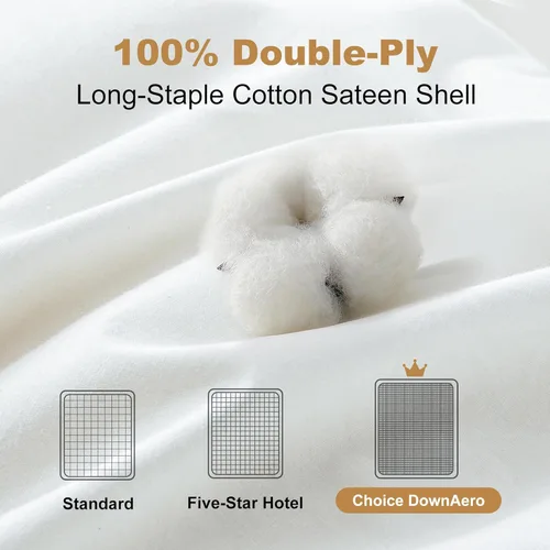 Vista 4 de DownAero™ Edredón de plumas tamaño Queen 100% algodón, alta potencia de relleno, calor medio para todas las estaciones, relleno de edredón