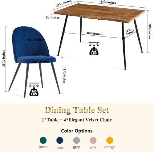 Vista 7 de Homedot Juego Moderno de Mesa de Comedor para 4, Elegante Mesa de Cocina Rectangular con Juego de Sillas, Juego Compacto de Mesa de Desayuno y Cena
