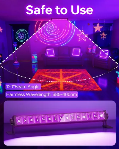 Vista 4 de Paquete de 2 luces LED negras de 42 W, barras de luz negra con enchufe+interruptor+cable de 6 pies, luz negra para fiesta brillante, póster