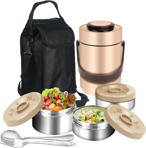 SSAWcasa Lonchera aislada de 3 capas para hombres, termos de sopa para adultos, contenedor aislado a prueba de fugas, contenedor de comida caliente