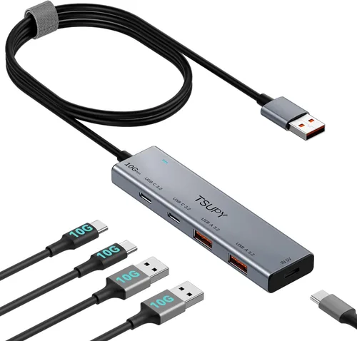 Vista 8 de Hub USB 3.0, divisor USB TSUPY con 5 puertos USB y cable extendido de 4 pies, concentrador de datos de aluminio ultrafino, adaptador multi USB 3.0