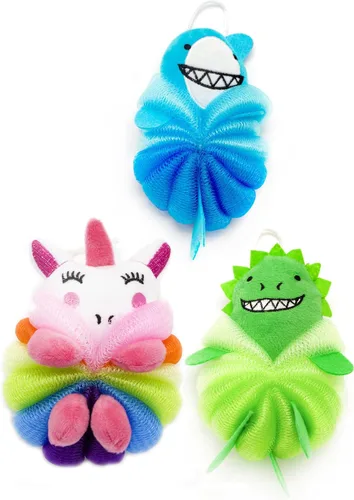 Vista 10 de MURRI&MURRDI 2 esponjas de baño para niños, esponja suave para ducha, esponja corporal de animales para niños, esponja para baño, esponja de dibujos