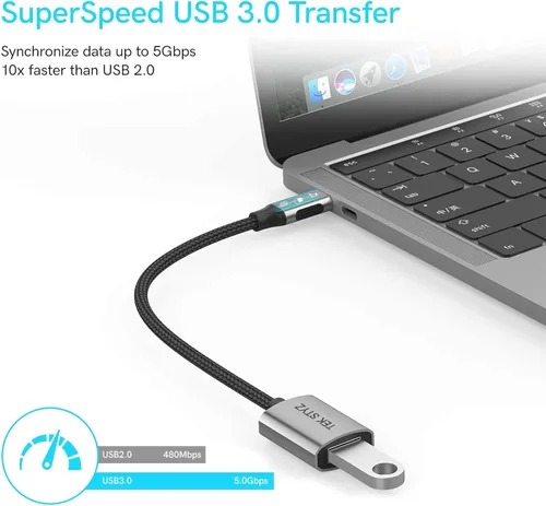 Vista 2 de Tek Styz USB-C USB 3.0 Adapter Compatible with Motorola Moto E20 OTG Type-C/PD Male USB 3.0 Female Converter. (5Gbps)