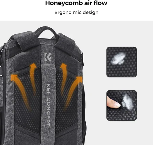 Vista 2 de K&F CONCEPT Bolsa impermeable para cámara DSLR/SLR con compartimento para laptop de 15.6 pulgadas, soporte para trípode, cubierta de lluvia, mochila