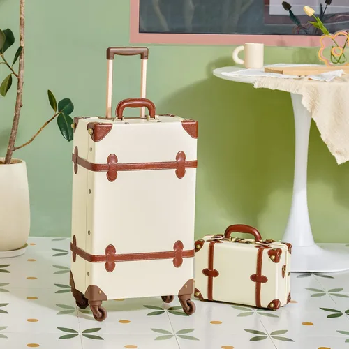 Vista 7 de CO-Z - Juego de maletas vintage premium de 24" y bolsa de mano de 12" con candados TSA), CO-Z-BUBR