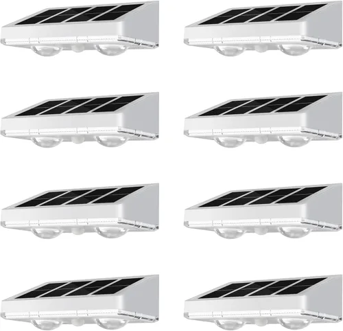 NIORSUN - Luces solares para valla, paquete de 8 luces solares para terraza, color blanco cálido, bombilla impermeable para exteriores LED IP65,
